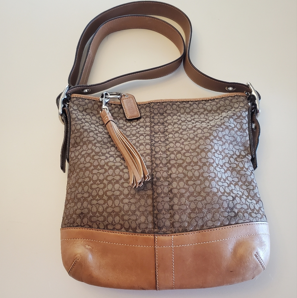 Coach Brown Canvas Signature Fabric & Leather Crossbody Bag Purse F10417